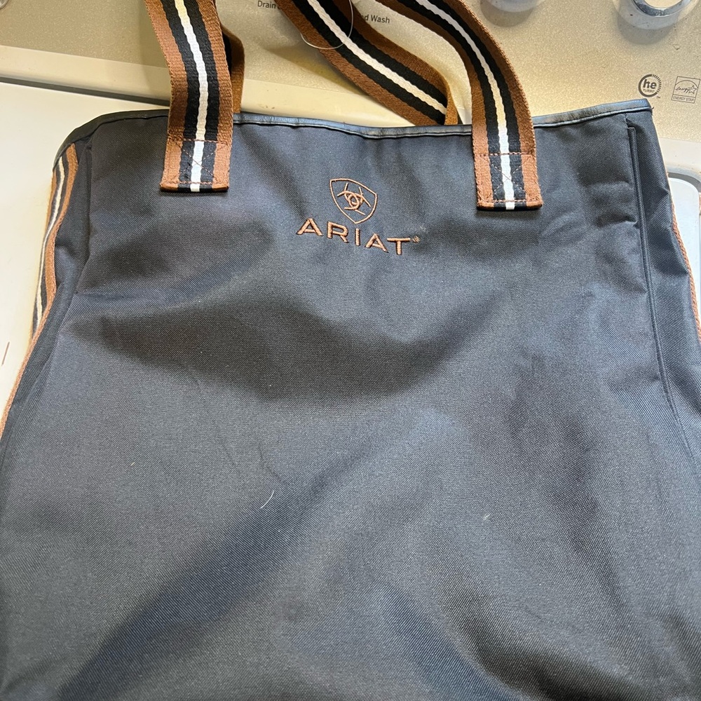 AriatBlack Canvas Tote Bag with Tan Trim  unisex